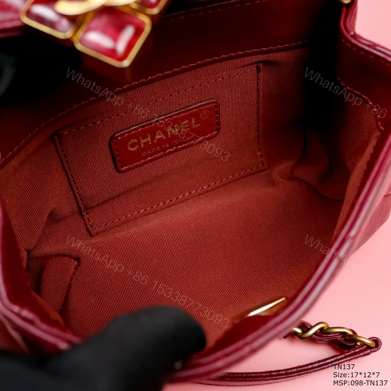 View 4 of Chanel Woman’s Red High Best Quality Handbag Lock With Stone 17x12x7cm