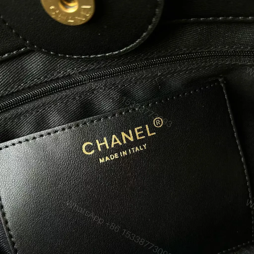 View 8 of Chic Black Quilted Tote with Gold Hardware - Luxury Everyday tote