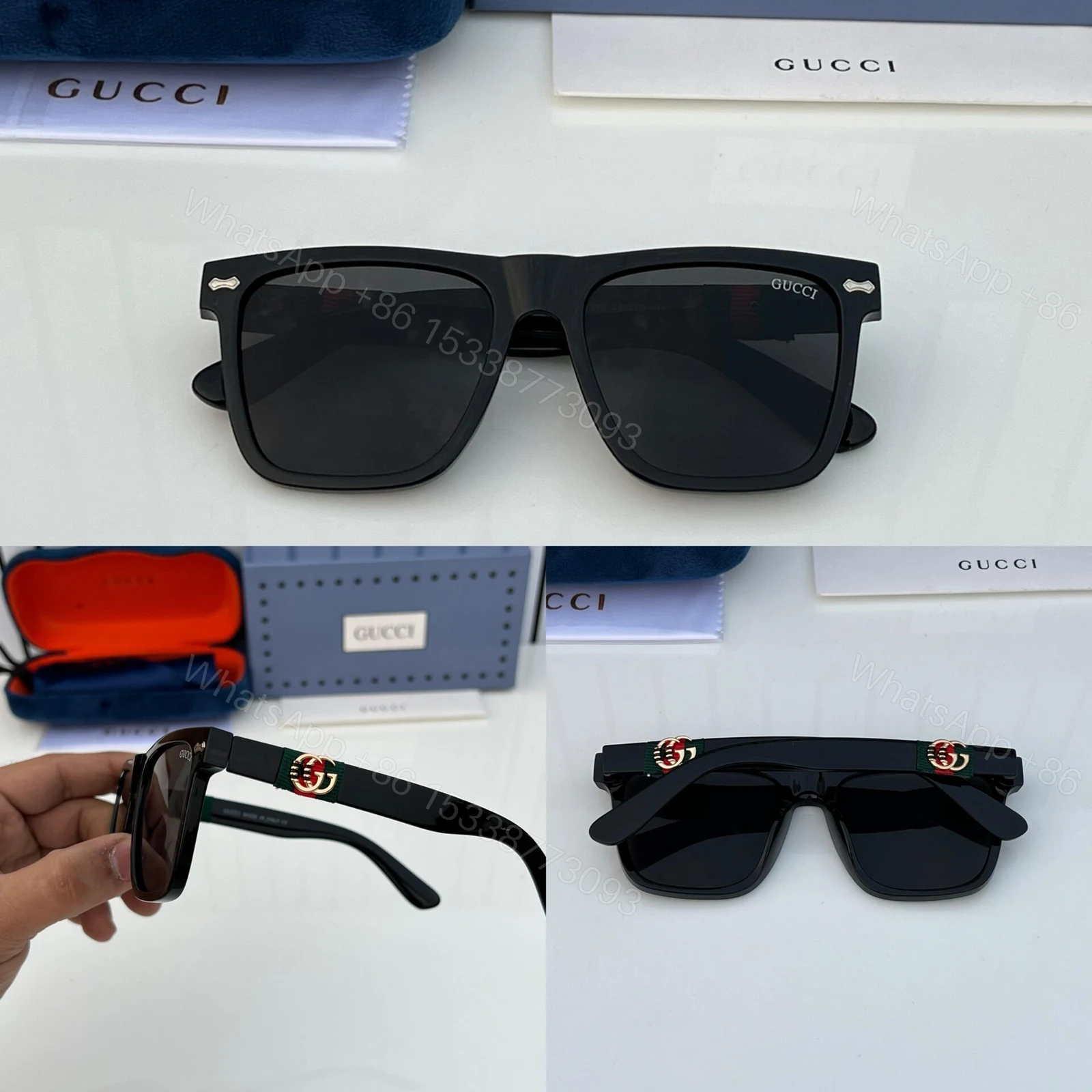 View 3 of Gucci GG Square Sunglasses Black Polycarbonate
