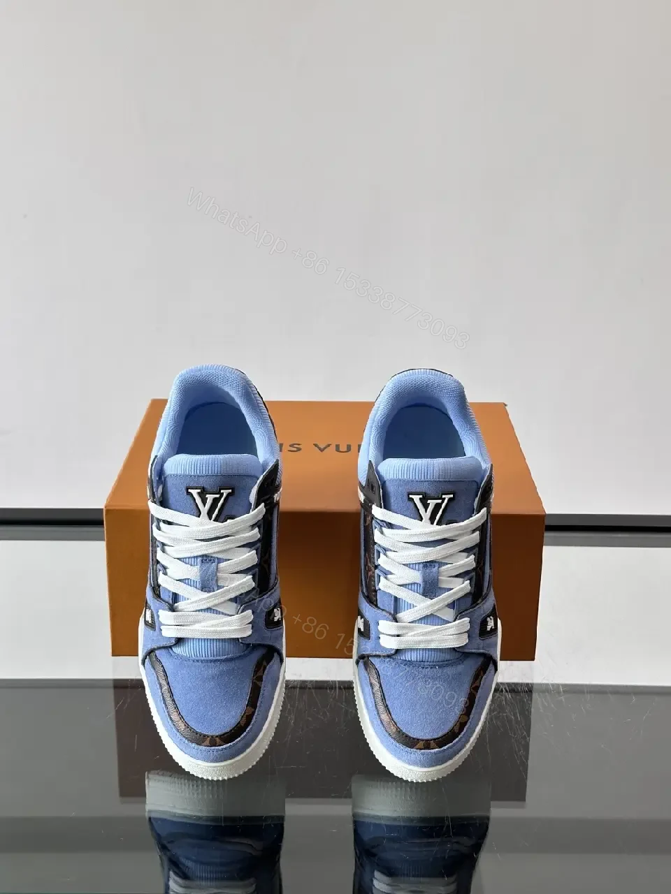 View 4 of Blue Denim Nike-Style Sneakers Luxe-Detail Terrace Shoe
