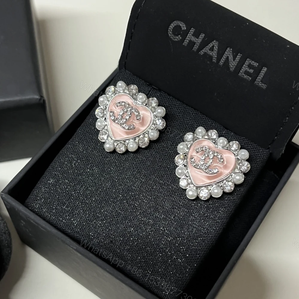 View 3 of CHANEL HEART MOTIF AND CRYSTAL EARRINGS IN PINK