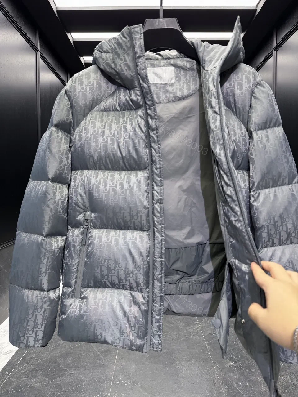 View 8 of Short-Patterned Down Jacket: Luxe Monogram, Warm & Water-Repellent