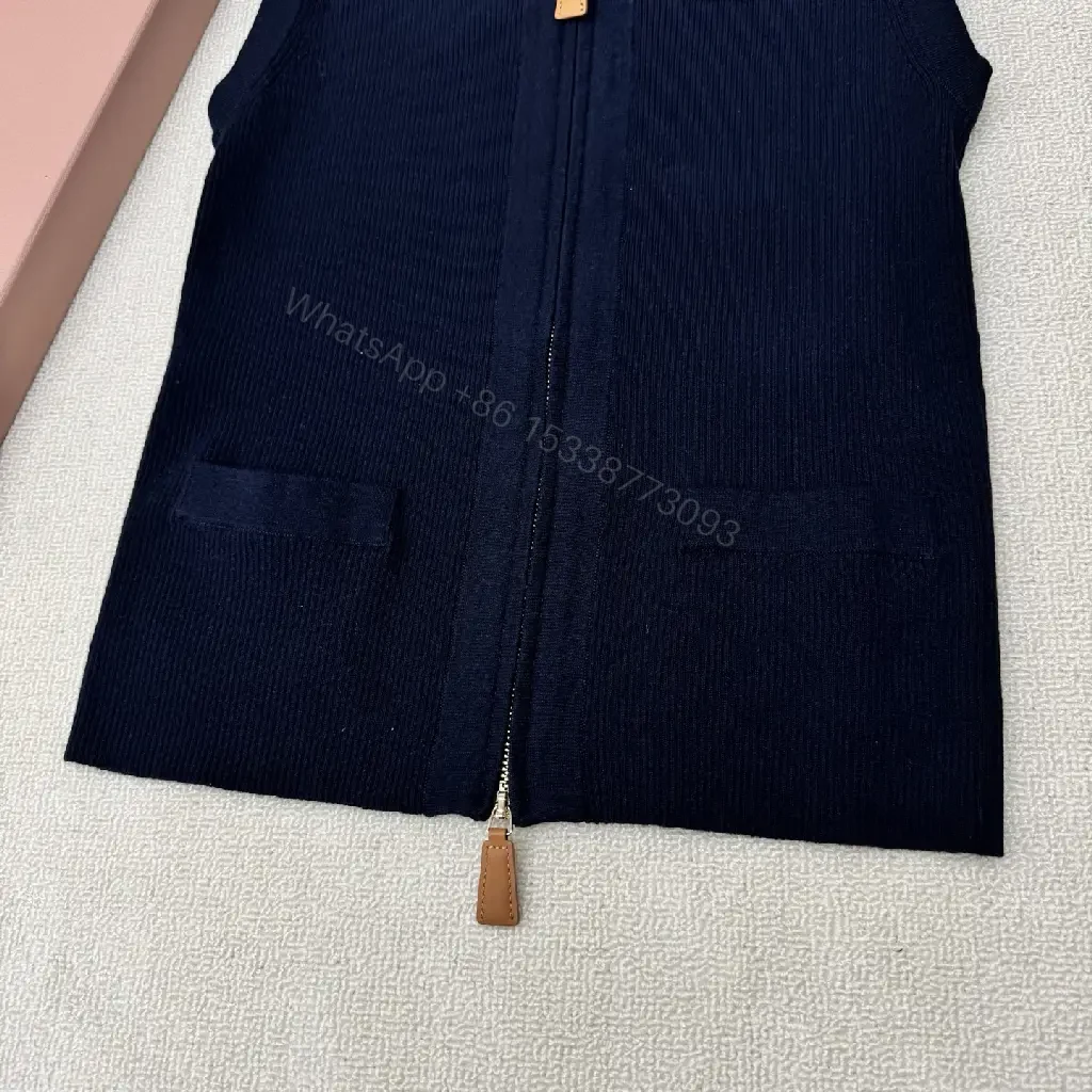 View 4 of Black Velvet Zip Vest with Logo, Miu Miu Style, Simulated Leather Zip Pulls, Vest