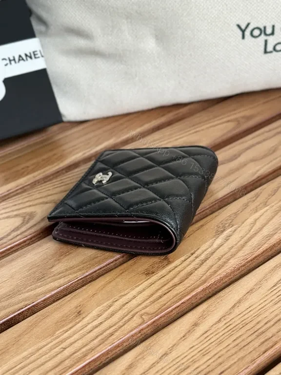 View 9 of Black + Calfskin + Quilted + Interlocking CC hardware + Wallet
