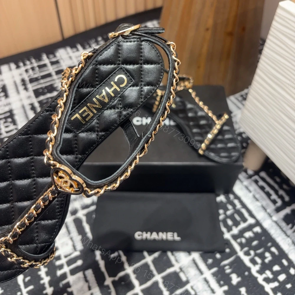 View 5 of 高仿Chanel*25C系列G46111X小羊皮平底涼鞋黑色免檢版