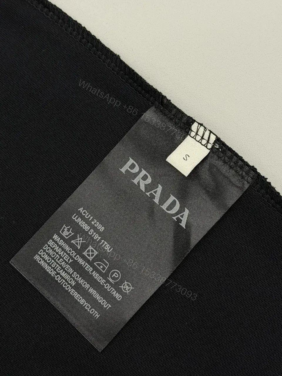 View 2 of Black Cotton Blend Tee with Prada Milano Graphic Embellishment