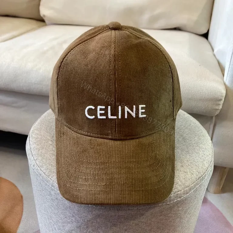 View 3 of CELINE Black Corduroy Cap with White Monogram Logo