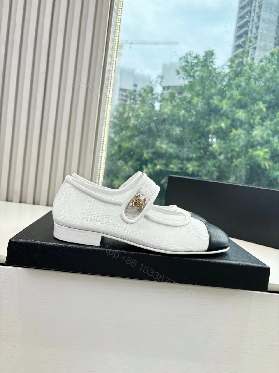 View 5 of White Canvas Mary-Jane Sneakers with Black Cap Toe - Luxe Comfort