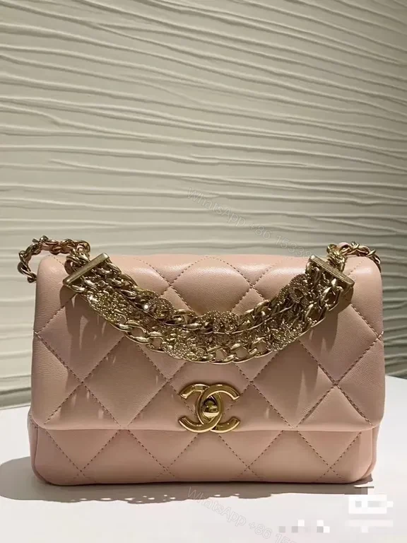 Soft Rose Quilted Chain Bag with Gold Hardware — view 1