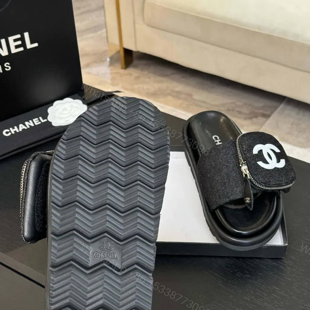 View 3 of Denim-Texture Slide Sandals: Subtle Luxe Comfort
