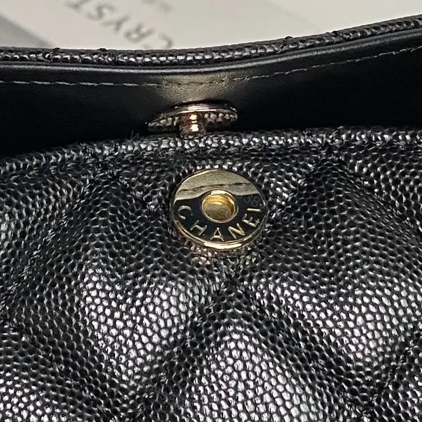 View 5 of Chanel 24A Hobo Handbag in black quilted caviar leather