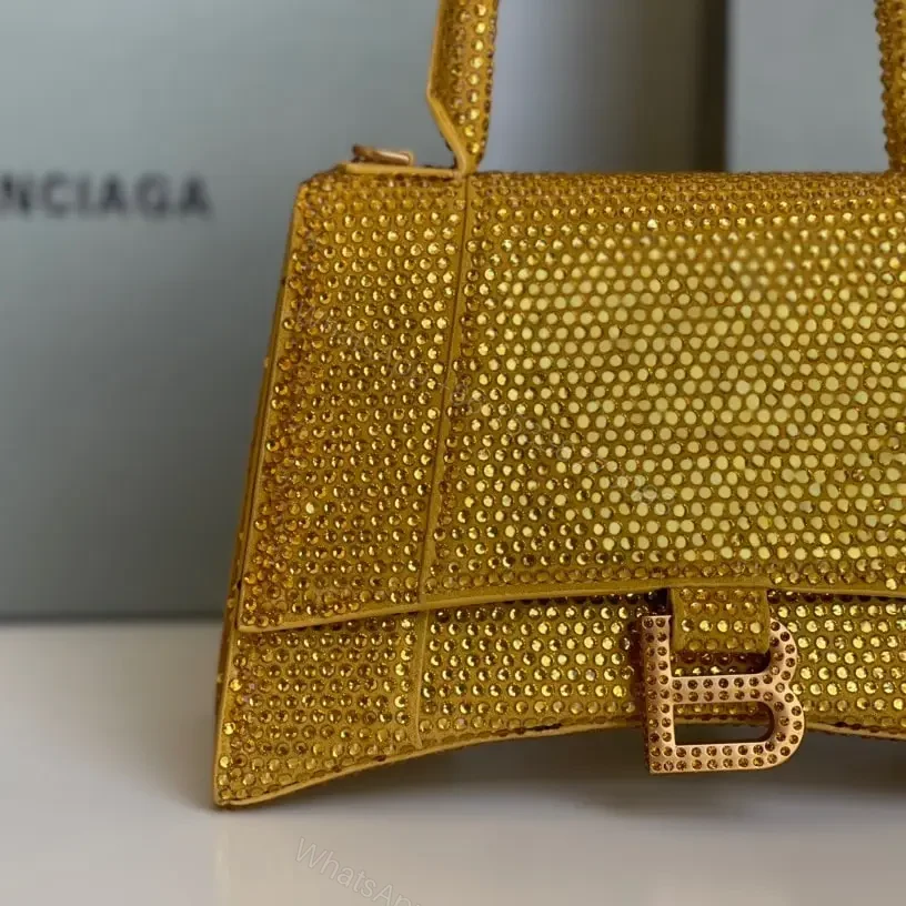 View 3 of 高仿Balenciaga*Hourglass系列沙漏包滿鑽金色S