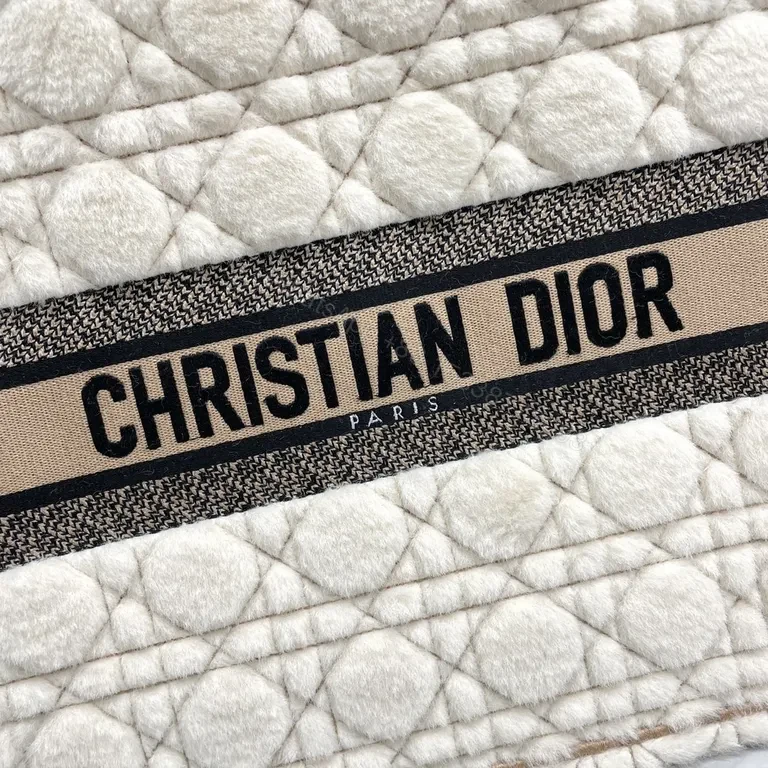 View 9 of Cream Shearling Dior Tote â€” Textured Luxury with Bold Signature Band