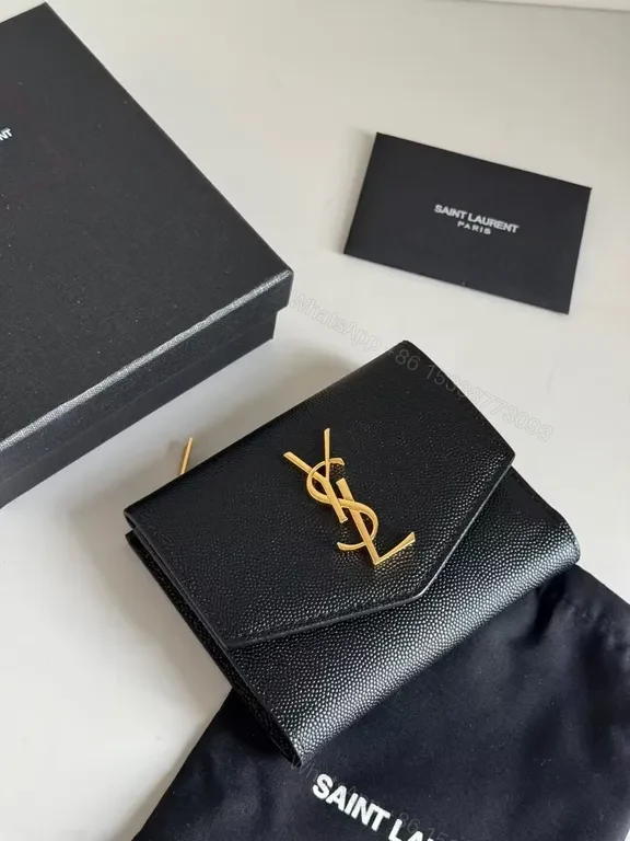 View 3 of Compact Luxe Wallet On Chain: YSL Calfskin, Textured, Clutchable