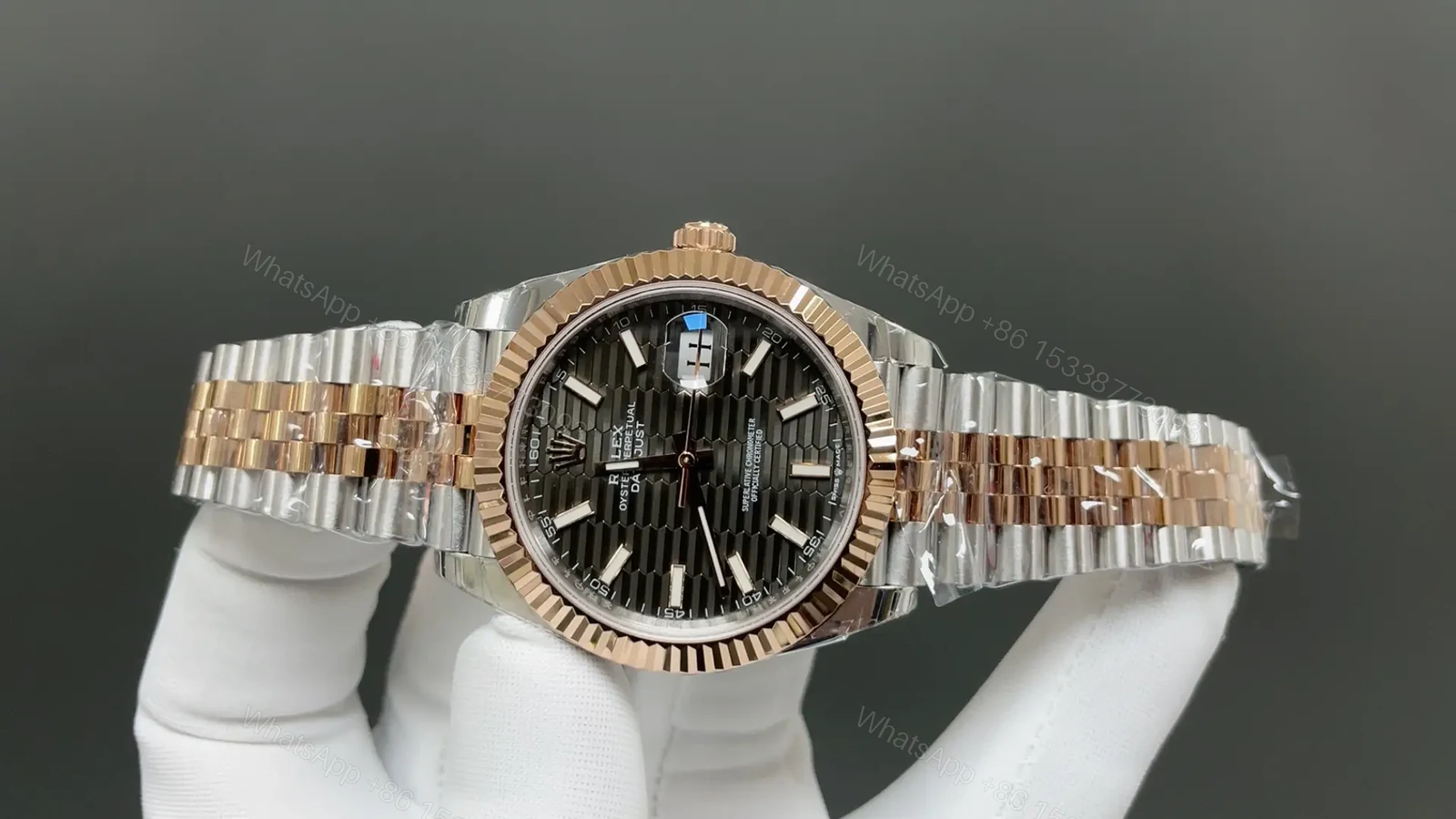 View 2 of Rolex Datejust 36 126231 Slate Dial Everose Fluted Bezel Jubilee Bracelet Watch 126231-0013