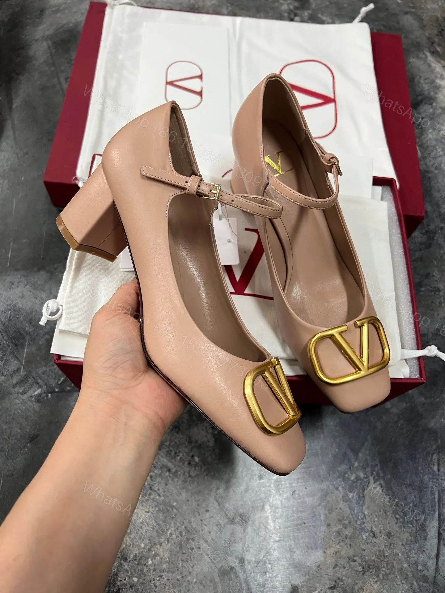 View 3 of Valentino Women Beige Leather Mary Jane Flats