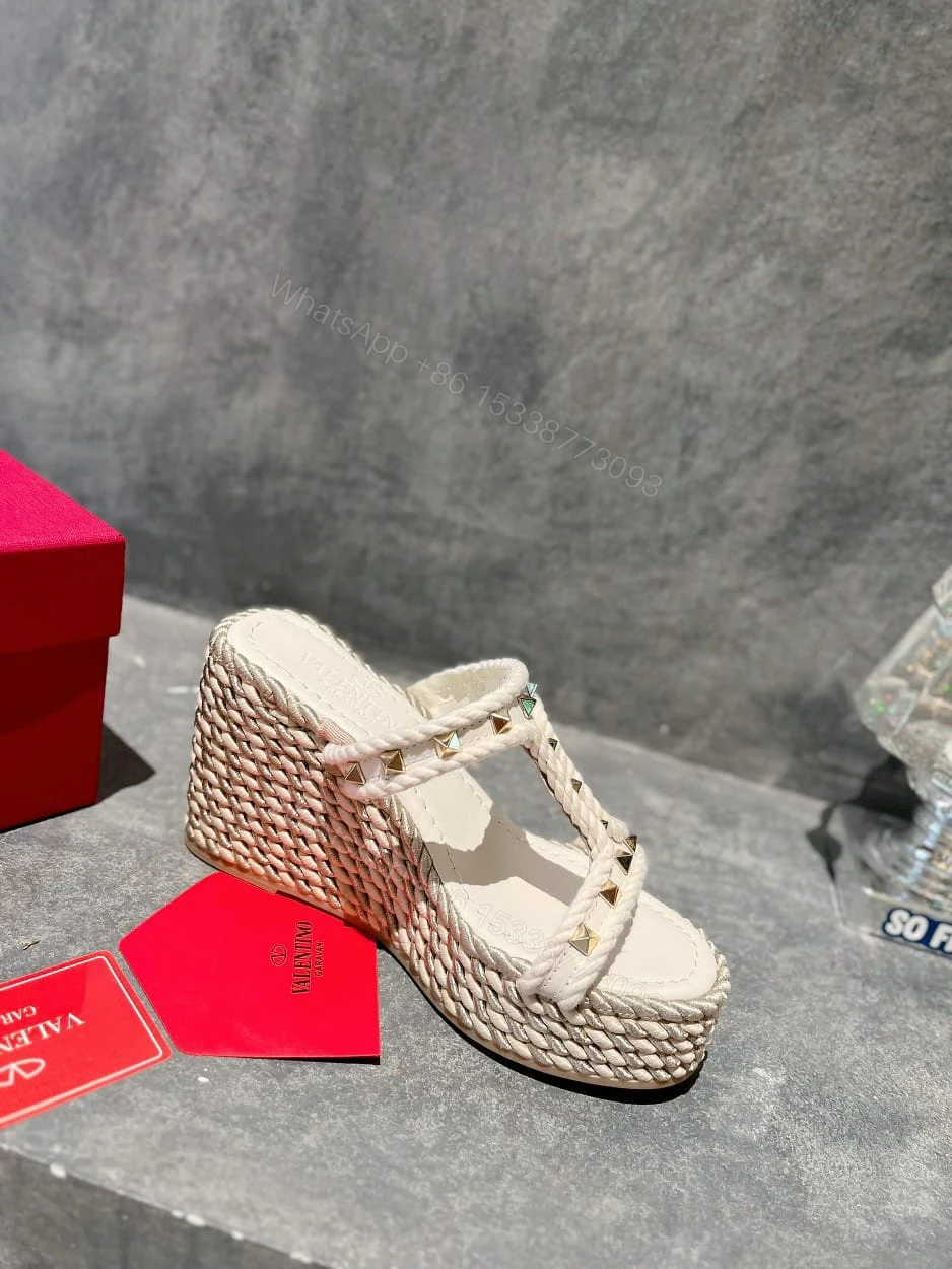 View 7 of VALENTINO ROCKSTUD LAMINATED NAPPA WEDGE SANDAL NATURAL 4W2S0GI5DYM YBS
