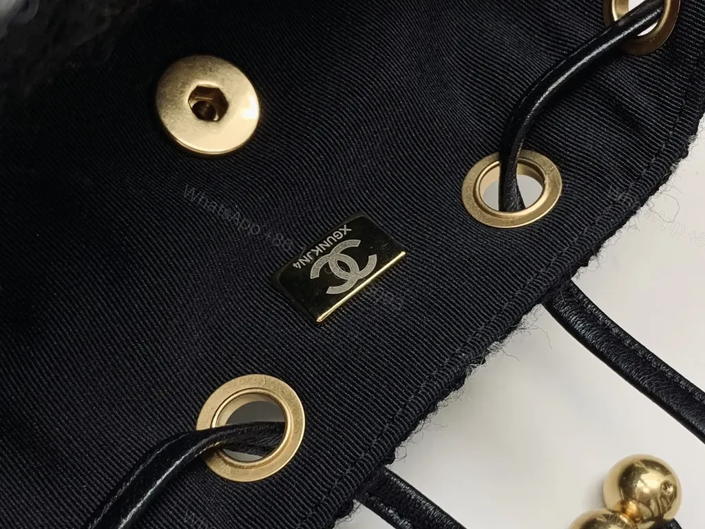 View 8 of Chanel-Inspired Plaid Knit Backpack with Gold Chain