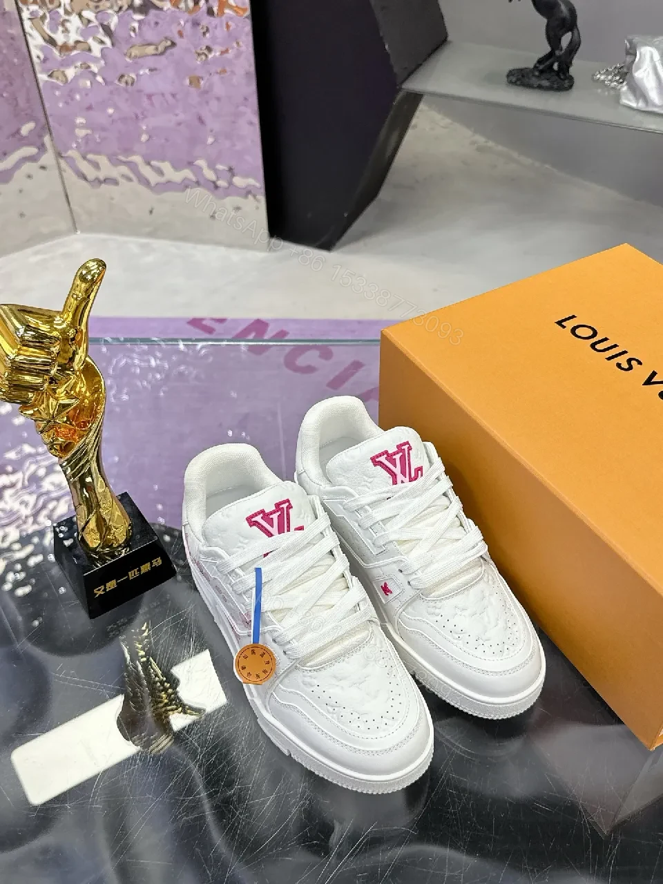 View 8 of White Leather Sneakers, Pink Detailing, Luxe Everyday Wear