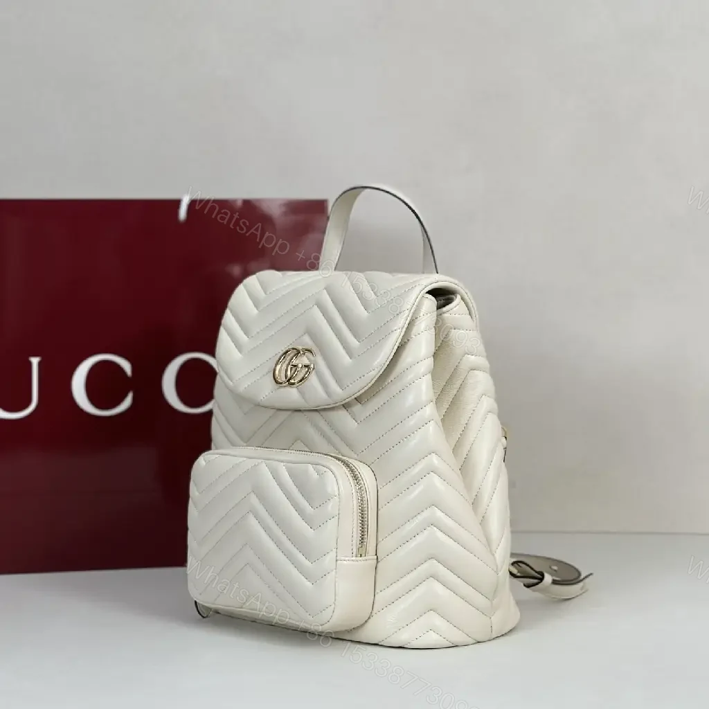 View 7 of Off-White Cream Quilted Chevron Backback with Gold Logo Flap