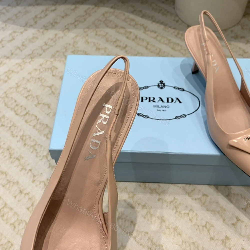 View 4 of 高仿Prada*1I901N露跟印花徽標高跟鞋7.5CM膚色免檢版