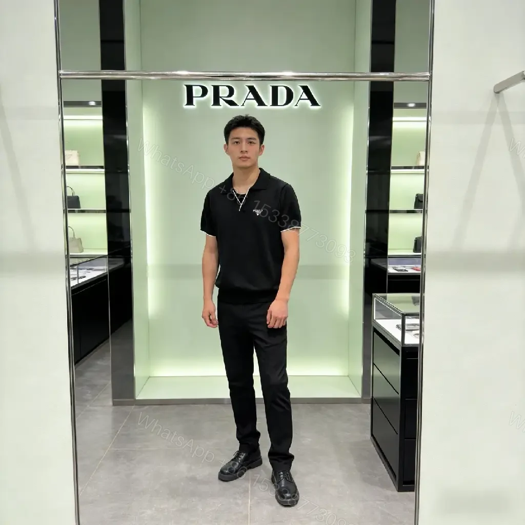 View 2 of Premium Black Polo Knit with Subtle Detailing Polo Knit Tee