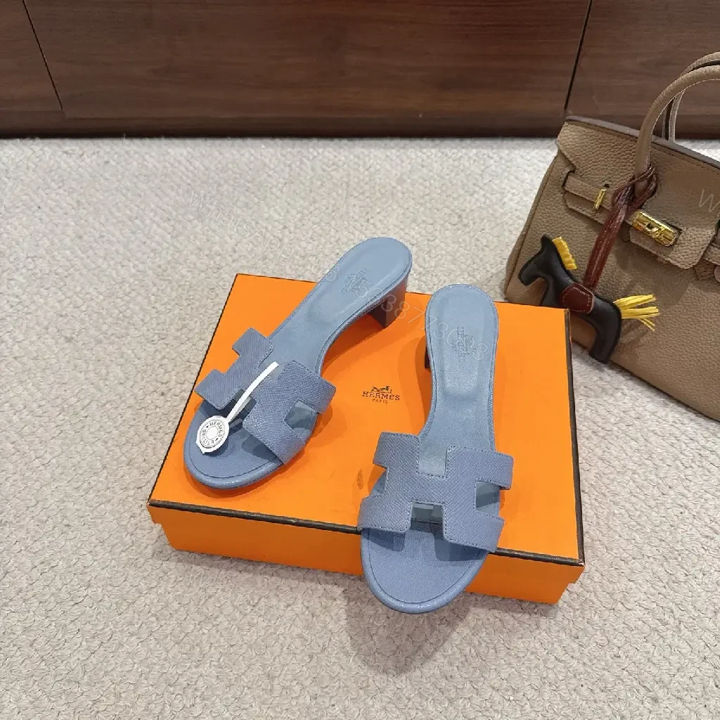 View 4 of Blue Leather Canvas? Hermès Style Iconic X-strap Sandals