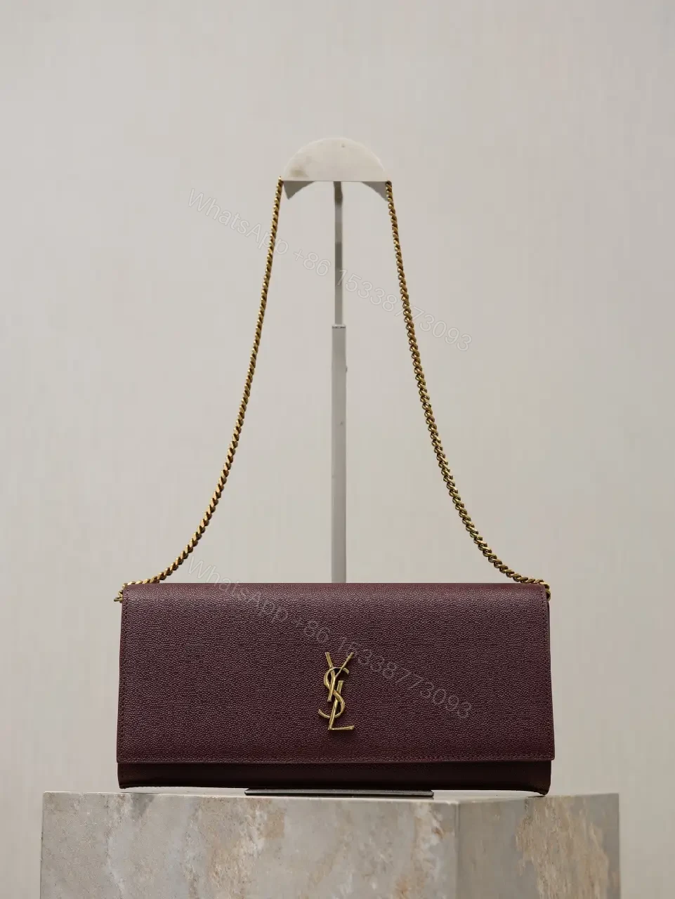 Burgundy Leather Structured Shoulder Bag with Gold Hardware — view 1