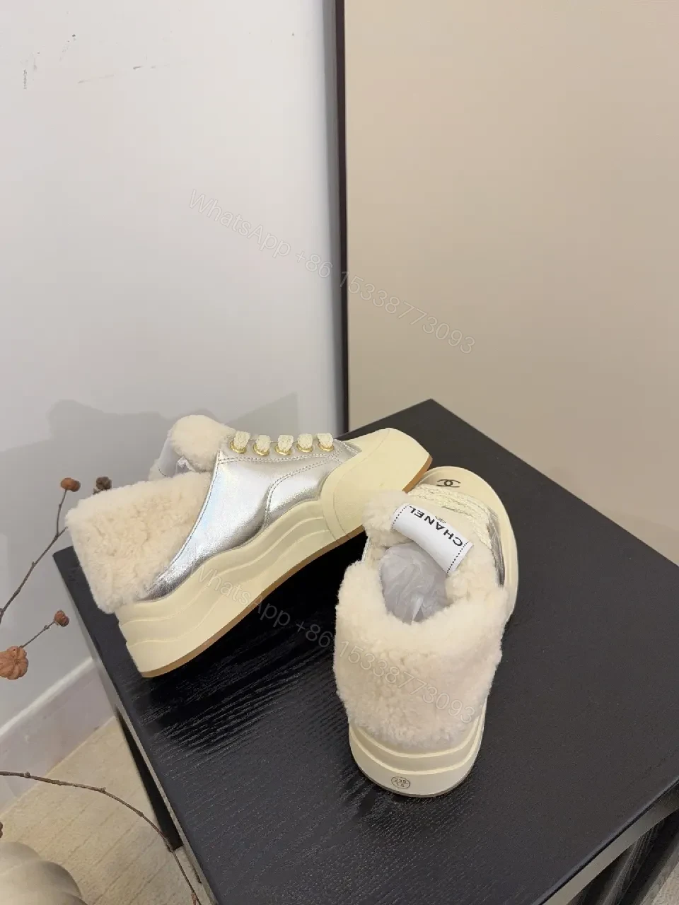 View 4 of Metallic Leather High-Top + Shearling + Luxury Streetwear + Cozy Warmth + Sneakers