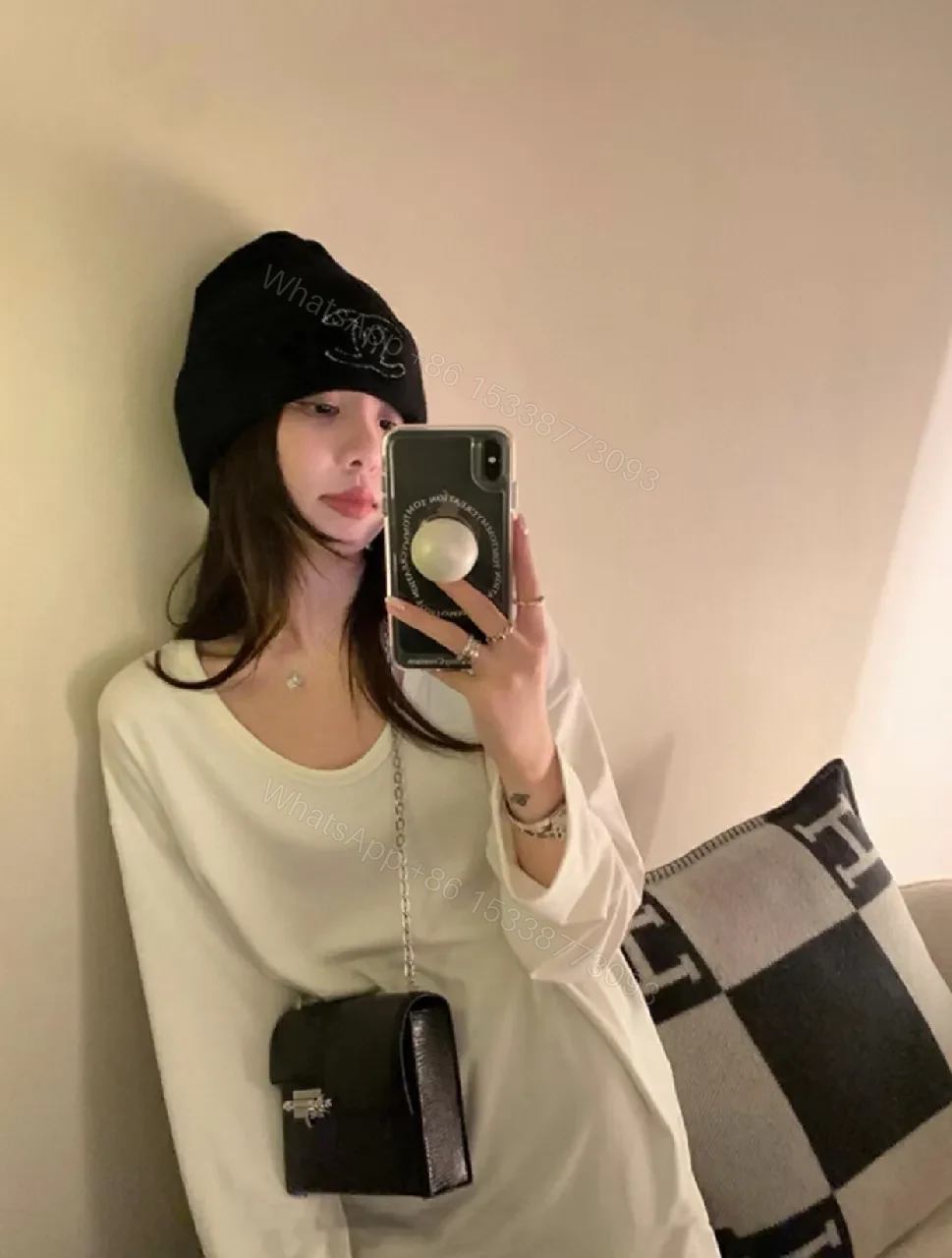View 3 of Black Knit Beanie - Luxury Logo, All-Season Comfort