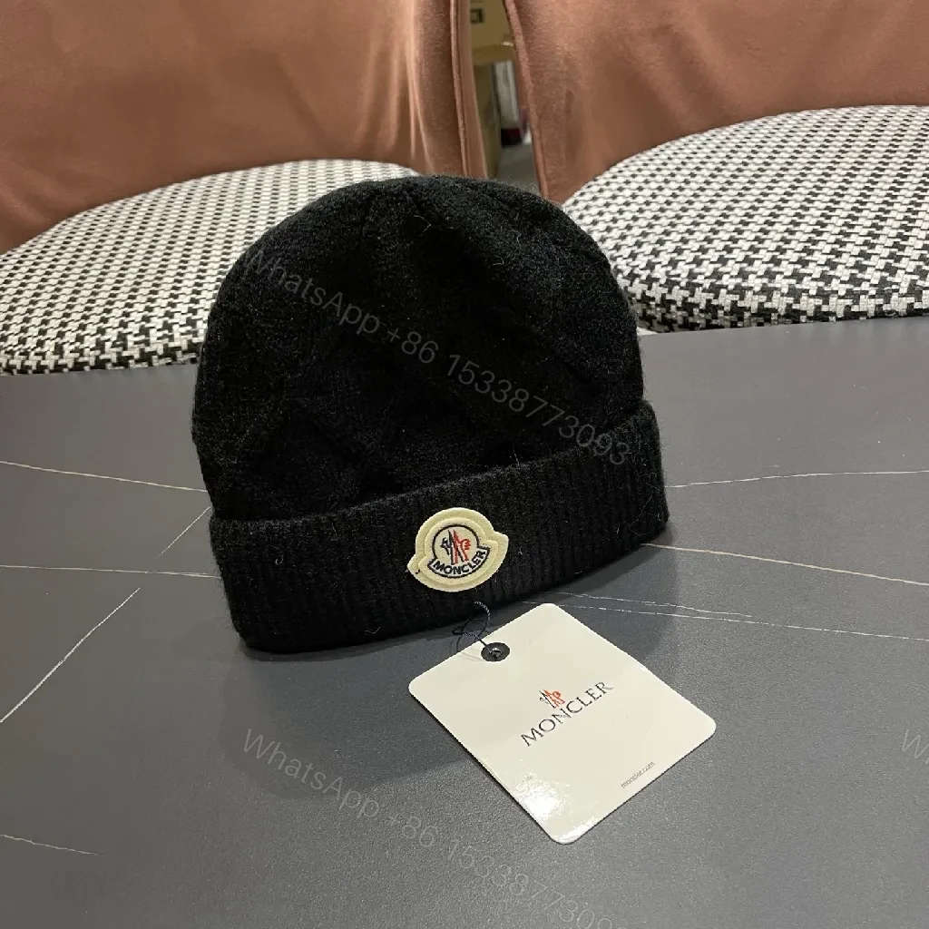 View 7 of Black Knit Beanie with Diamond Texture — Ultra-Wine?
