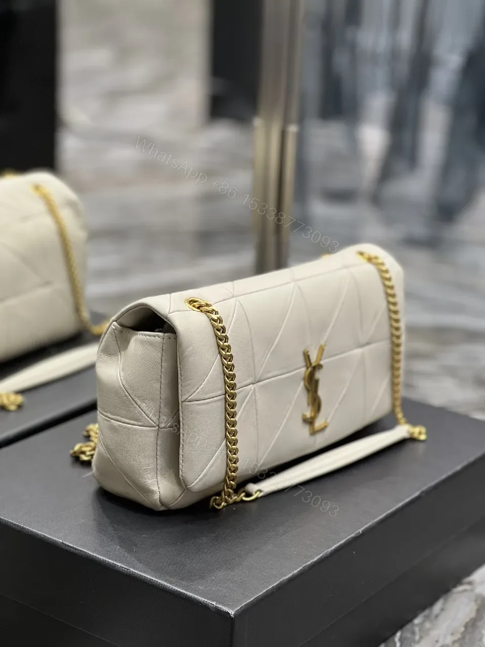 View 7 of Quilted Neutral Crossbody Bag — Gold Chain, Subtle Luxe