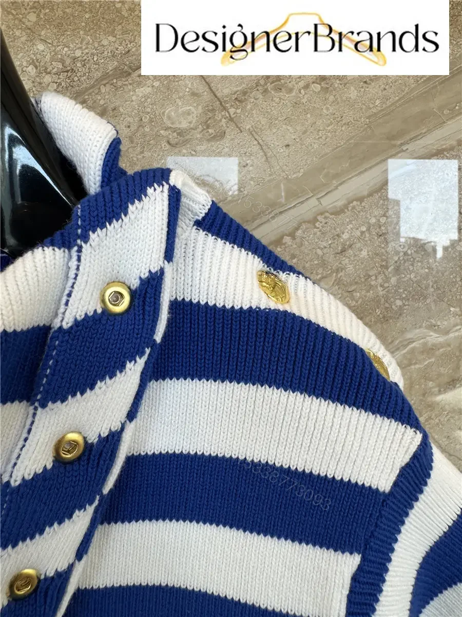 View 10 of Celine Classic Striped High-Neck Short-Sleeve Knit Top