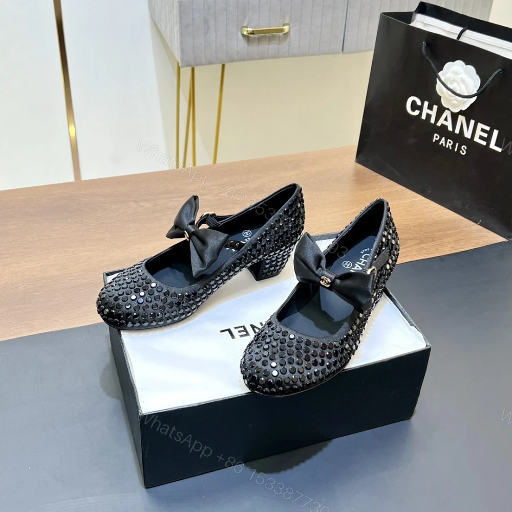 View 3 of 高仿Chanel*G45749B緞子水鑽圓頭單鞋黑色4.5CM免檢版