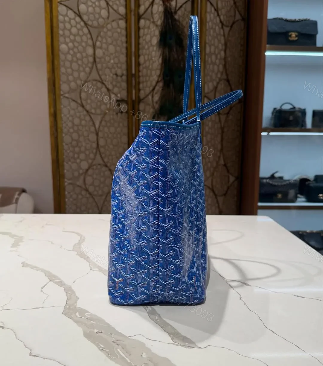 View 3 of Goyard Anjou PM Reversible Tote Bag in Blue Goyardine