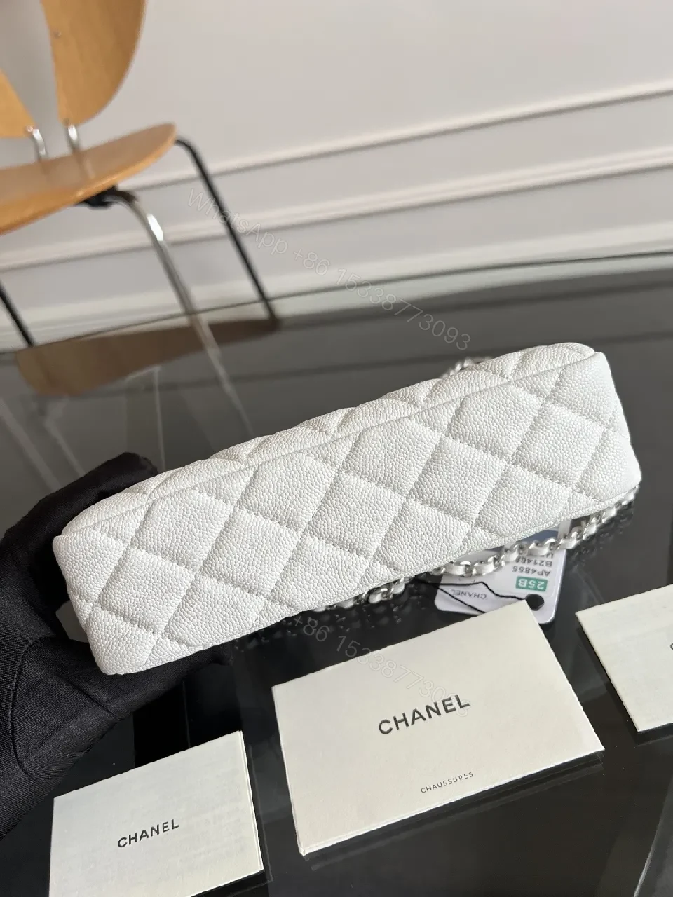 View 6 of Quilted White Mini Bag with Silver Chain - Luxe Compact Style