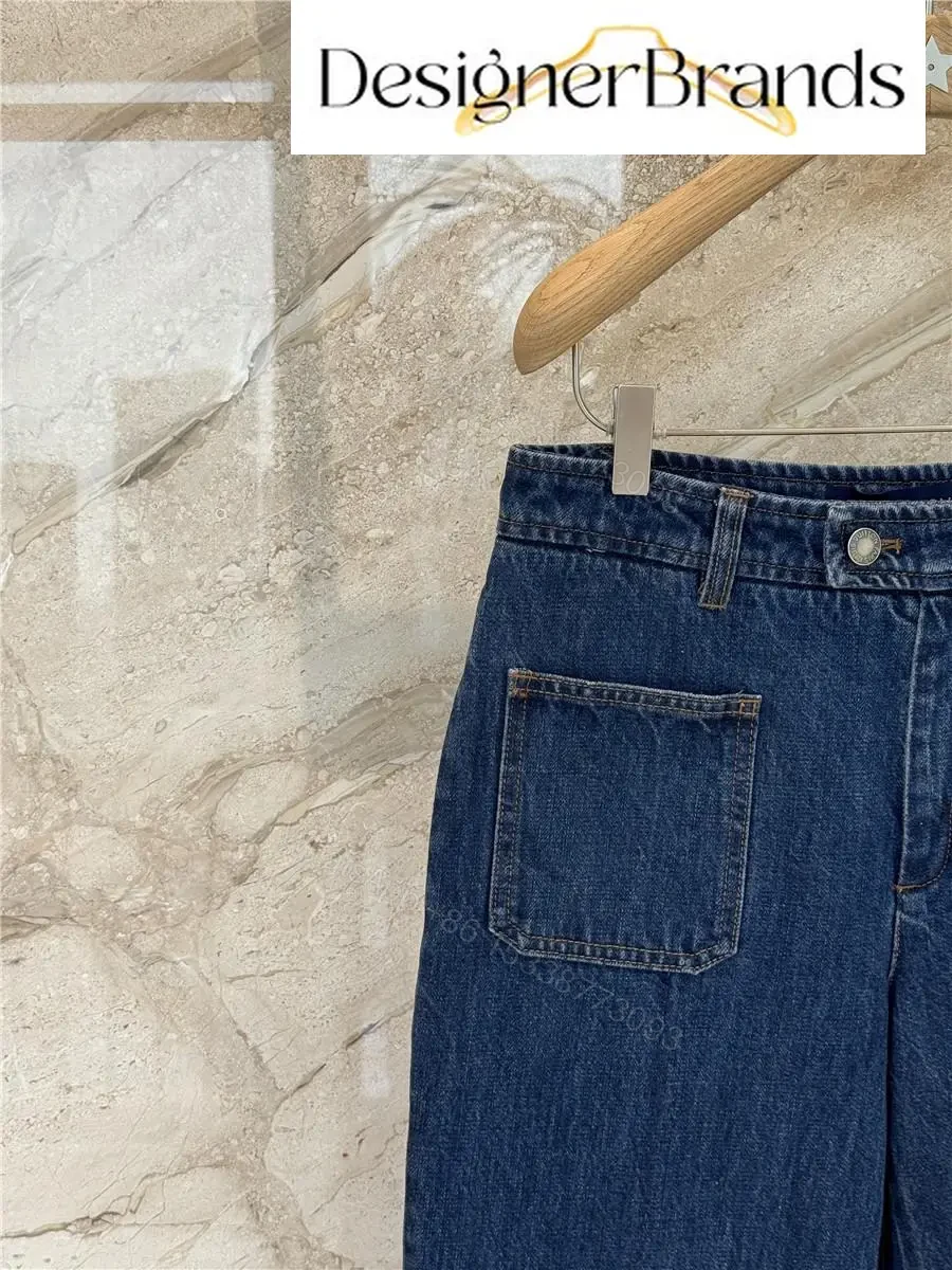 View 3 of Indigo Denim Wide-Leg Jeans with Geometric Panel