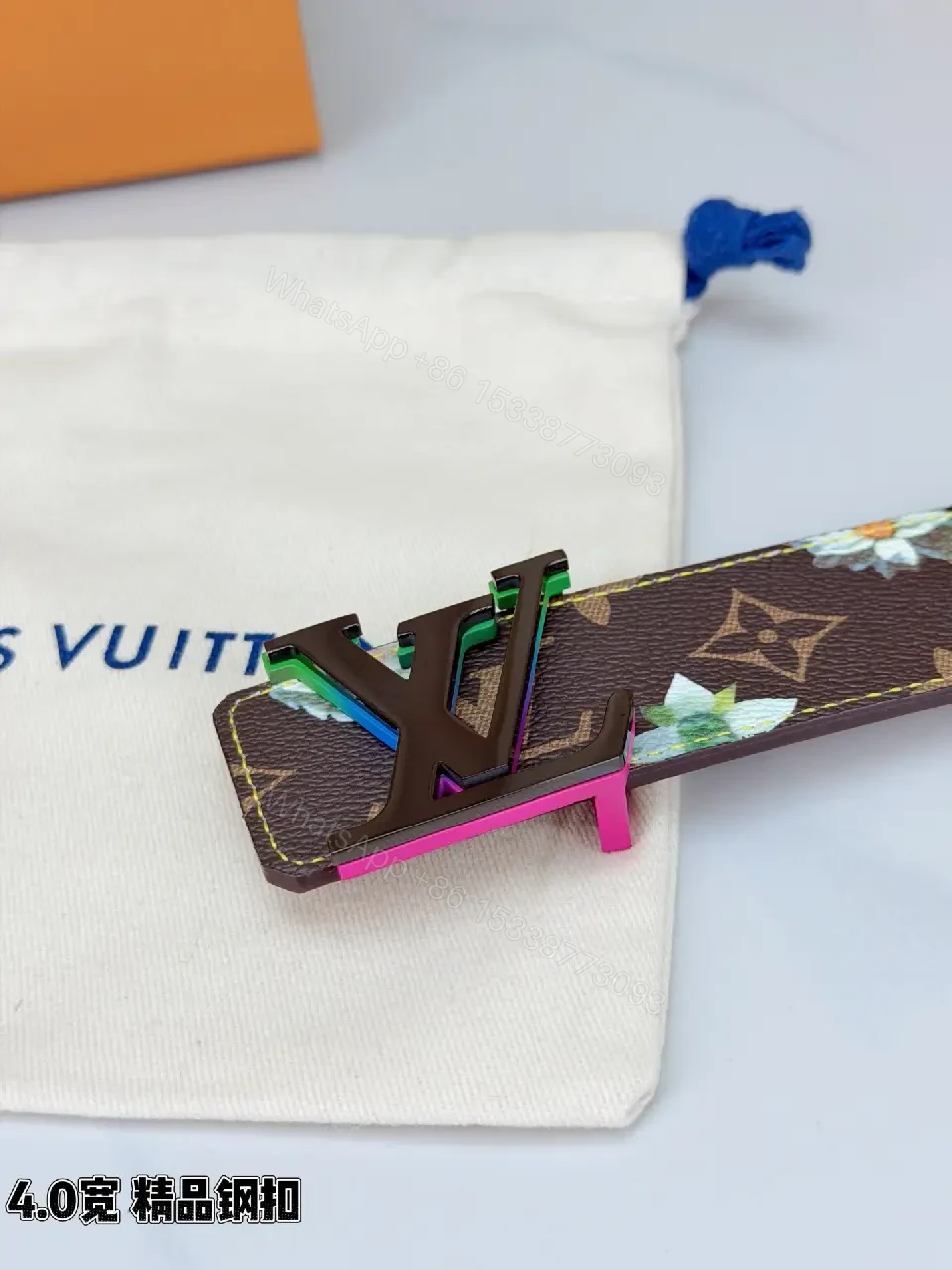 View 9 of Floral-Accent Canvas Belt with Luxe Buckle, Unisex