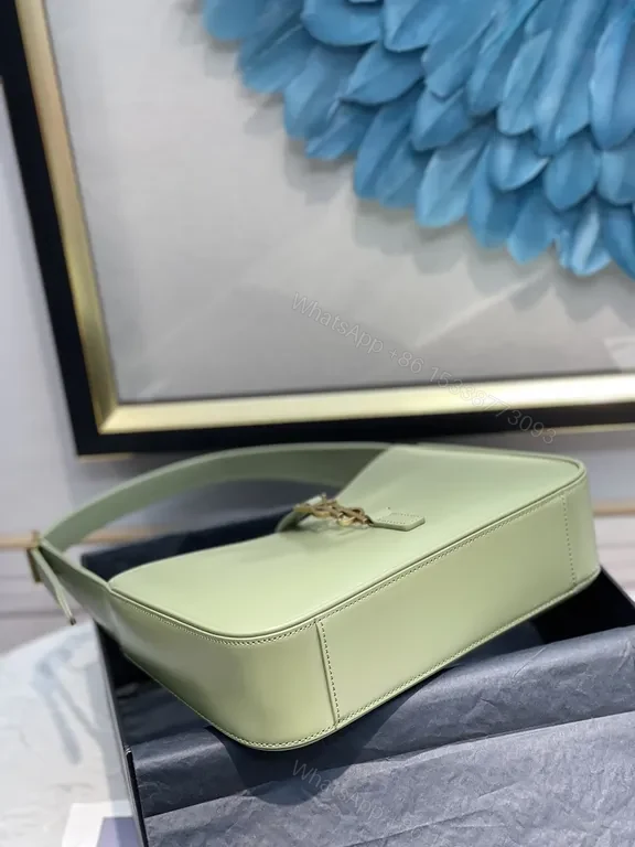 View 8 of Deep Green Leather Rectangular Bag with Gold YSL Logo