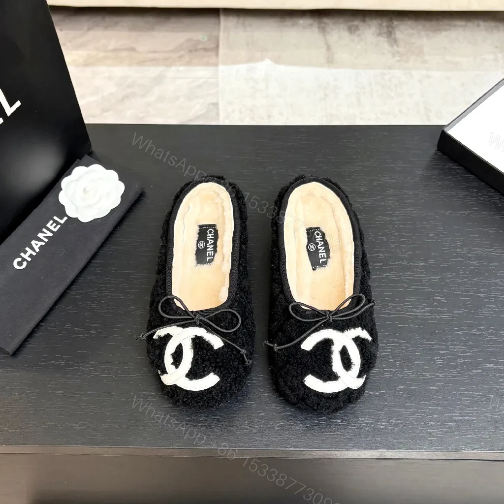 View 9 of Black Shearling Slippers with Logo Accent, Luxe Knit Sole