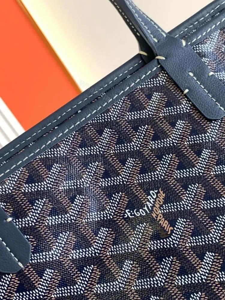 View 4 of Goyard Navy Blue Goyardine Coated Canvas and Leather Saint Louis PM Tote