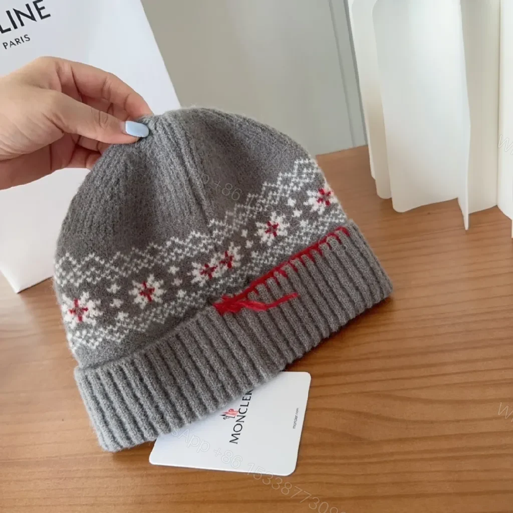 View 8 of Cozy Knit Beanie: Gray Nordic Pattern with Luxury Detail