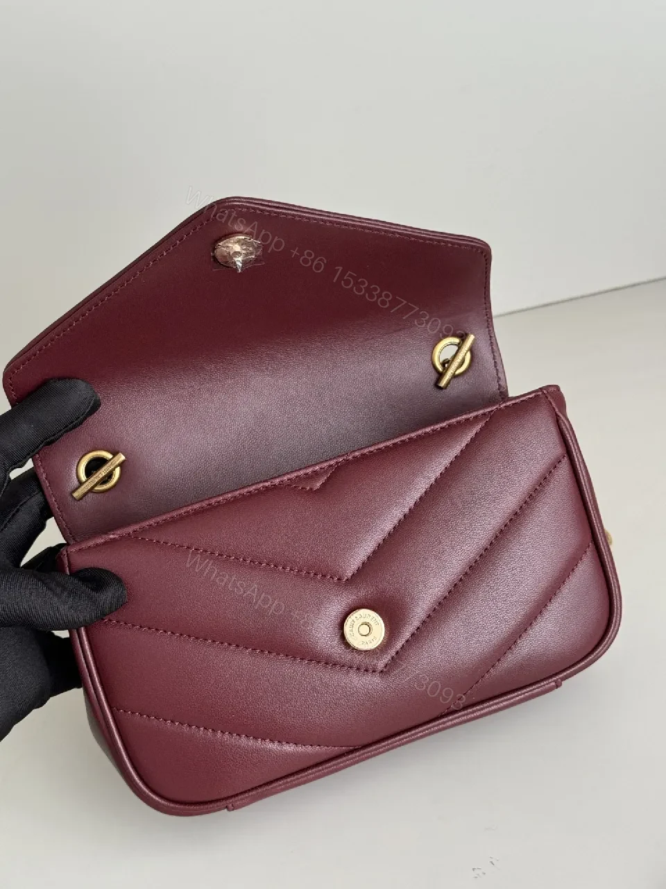View 9 of Burgundy Quilted Crossbody: Luxe Chain Detail Bag