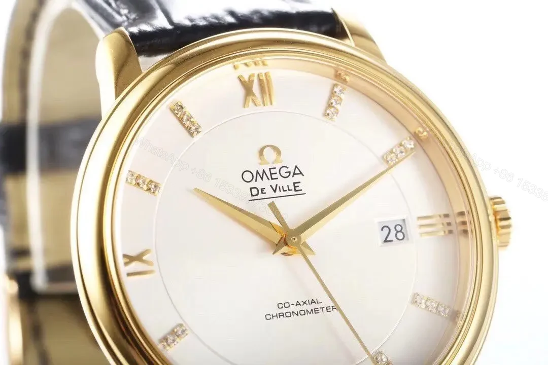 View 3 of MKS Omega De Ville Prestige Replica Watch Gold with Black Leather Strap