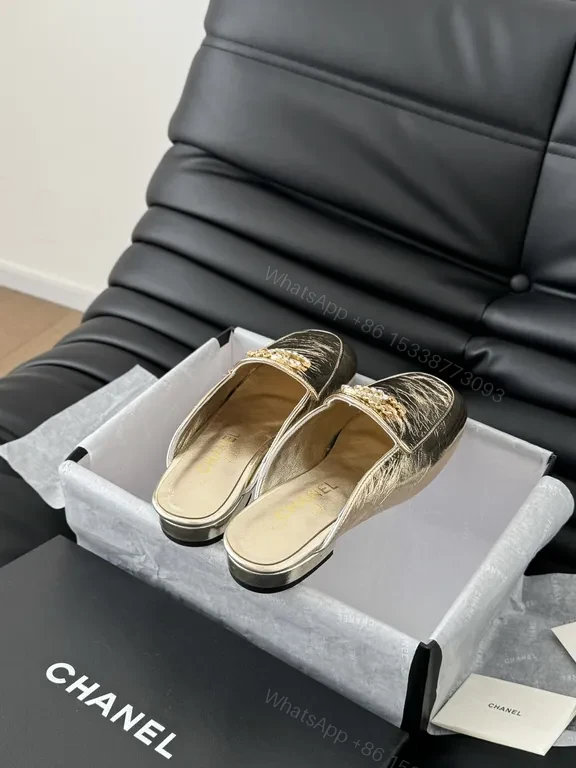 View 2 of Golden Icon Slippers: Luxe Gold Mules with Embossed Texture
