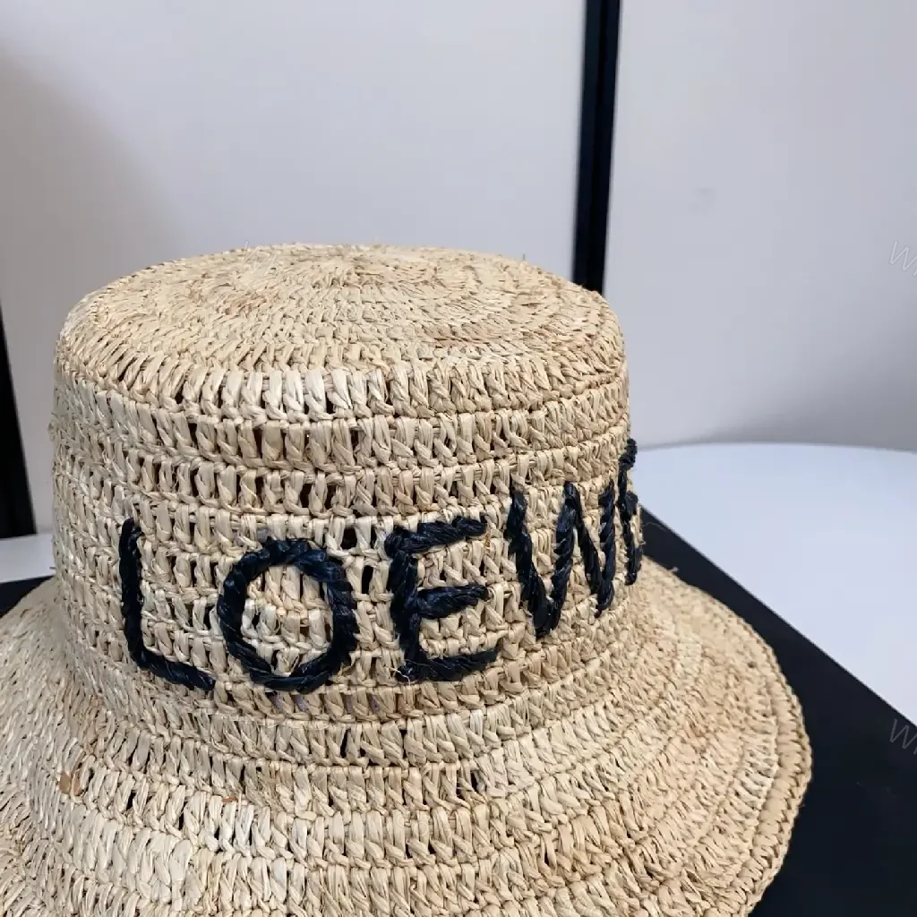 View 10 of Natural Straw Hat with LOEWE-Style Print - Lightweight, Sun-Shielding Cap