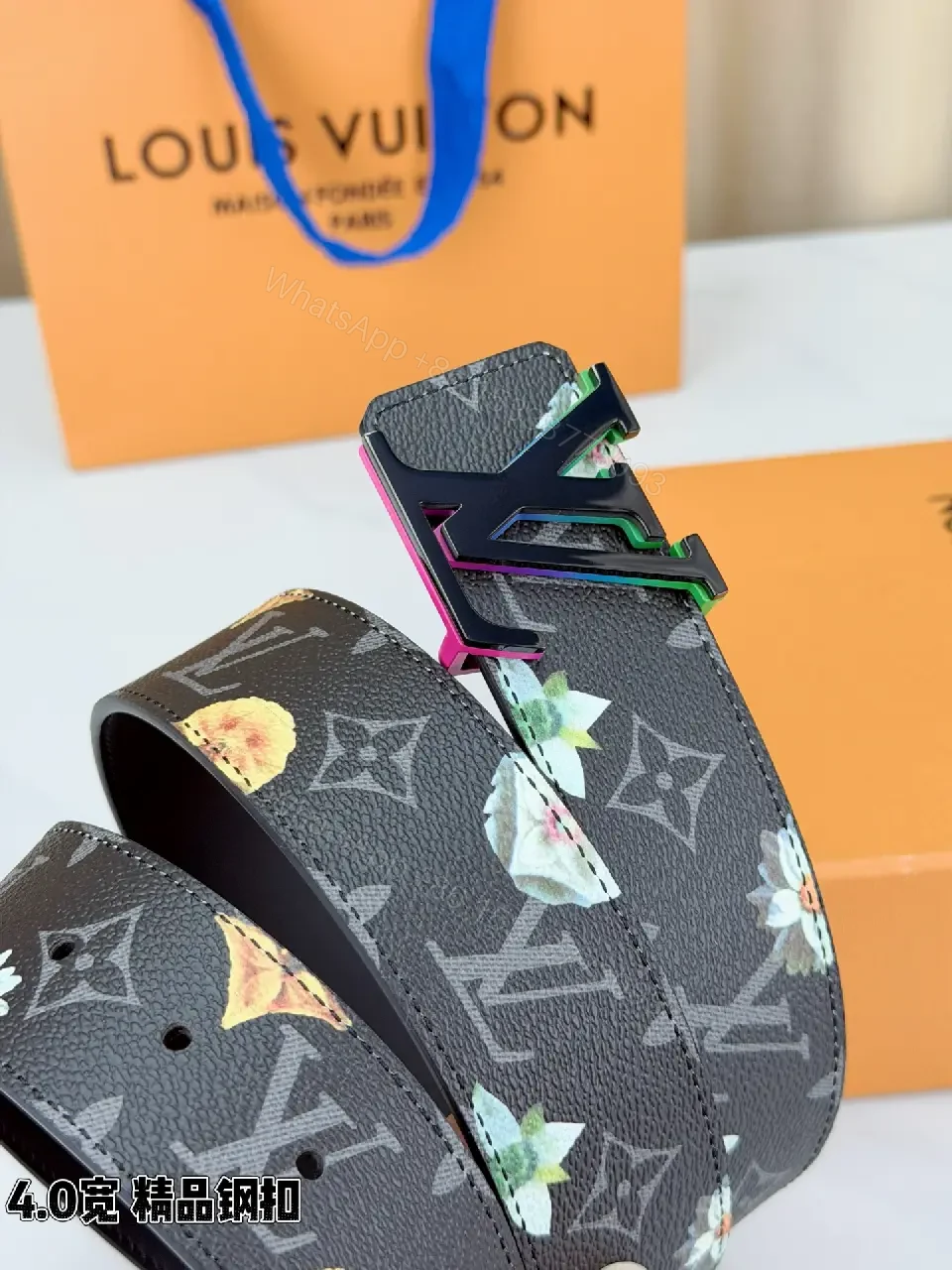 View 2 of Chic Monogram Floral Belt: Luxury Coated-Canvas Accessory