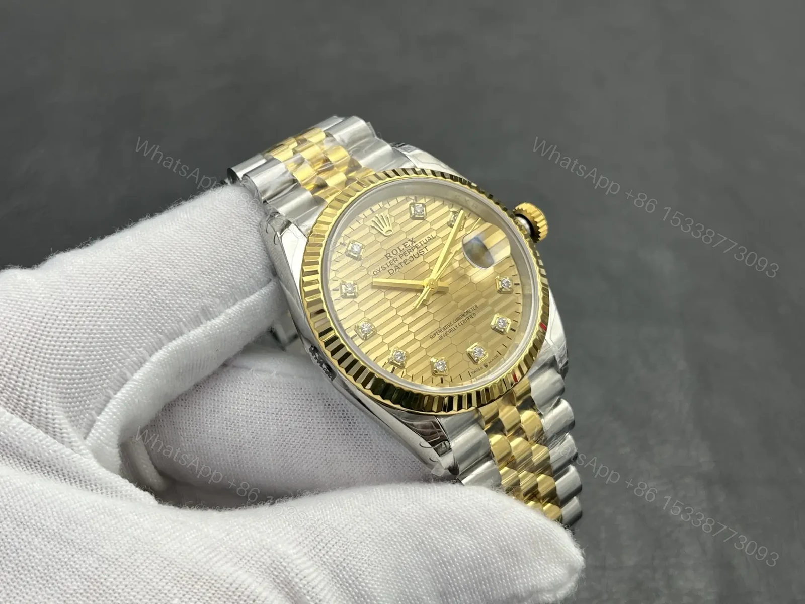 View 4 of Rolex Datejust 36 Stainless Steel Yellow Gold Fluted Champagne Fluted Diamond Jubilee 126233-0045