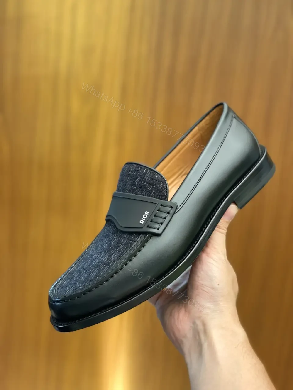 View 9 of Black Leather Dior-Pattern Slip-On Loafers