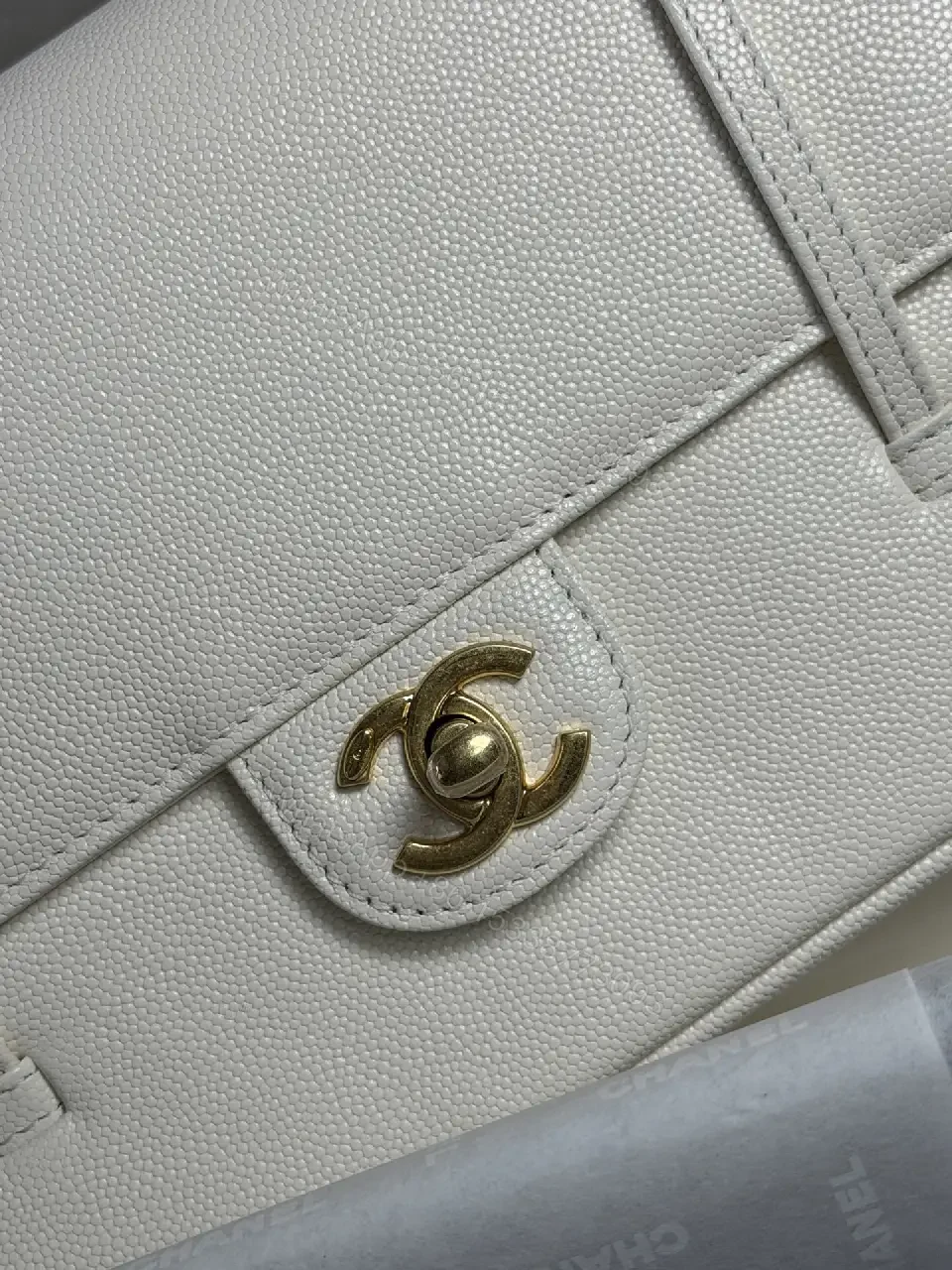 View 3 of Minimalist White Pebble Leather Shoulder Bag with Gold Hardware